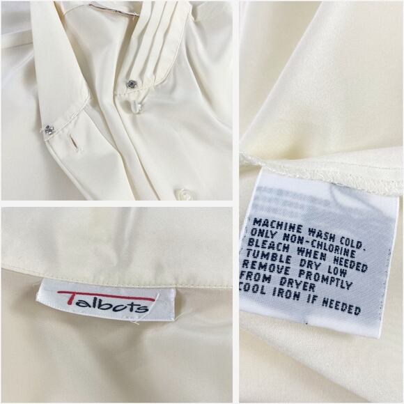 Vintage Talbots Cream Drapey Mandarin Band Collar Blouse Sz Medium - Picture 3 of 7